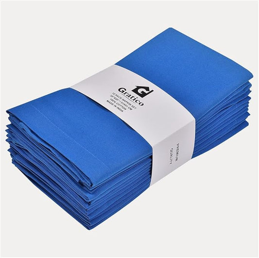 Dinner Cloth Napkins Set of 12, Premium Soft Cotton 20x20 Inches, Highly Absorbent, Hotel Quality Reusable & Washable Dinner Napkins with Mitered Corner Napkins for Home & Weddings - Ink Blue