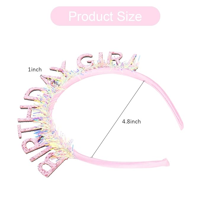 Jaciya Birthday Girl Glitter Headband for Women Girls Sparkling Pink Party Hair Accessories with Confetti Tinsel
