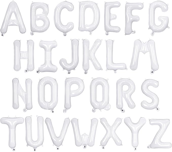 26 Pcs White Letter Balloons,16 Inch Foil Alphabet Letter Balloons,Letter A-Z Balloon Banner Custom Phrase Balloon for Birthday Party Wedding Anniversary Decoration (White 26pcs)