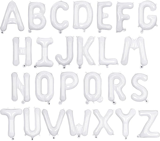 26 Pcs White Letter Balloons,16 Inch Foil Alphabet Letter Balloons,Letter A-Z Balloon Banner Custom Phrase Balloon for Birthday Party Wedding Anniversary Decoration (White 26pcs)