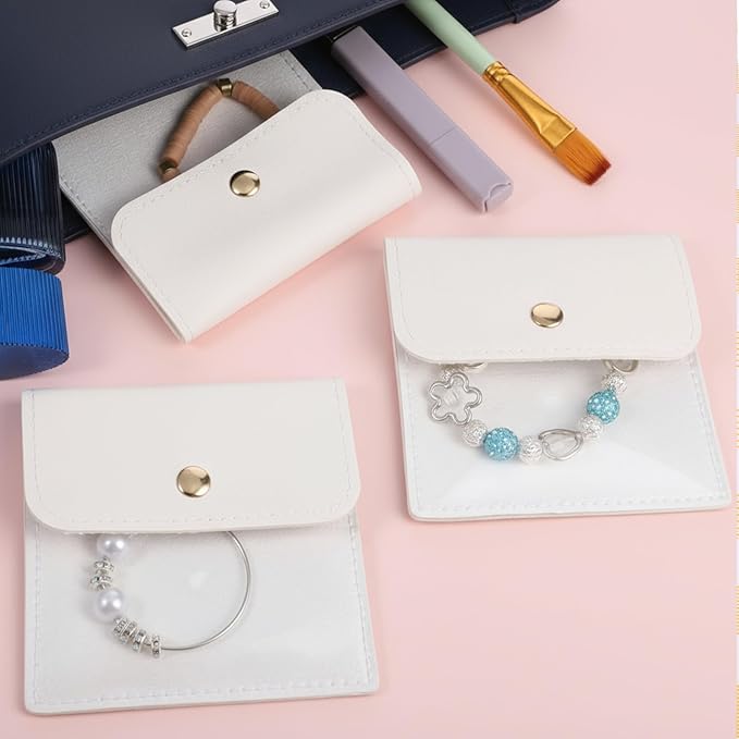 6 Pcs 3.7'' Mini Travel Clear Jewelry Bags Luxury Small Gift Jewelry Pouches Snap Button Envelope Style Packaging for Women