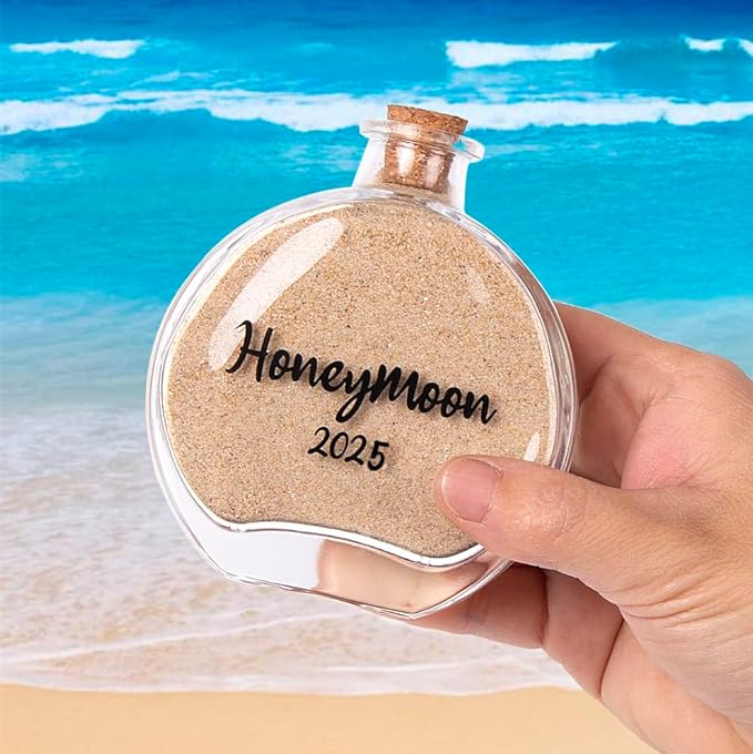 Honeymoon Sand Keepsake Jar 2025，Bridal Shower, Wedding, Engagement, Honeymoon, Travel Gift for Couples, Newlywed, Fiance(Gift Box Includes) - 100ml Round Shape Glass