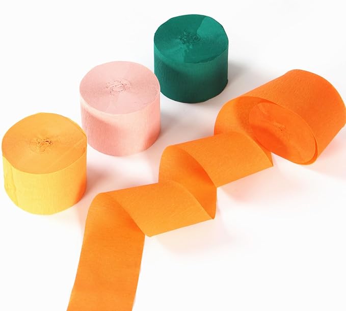 Pink Orange Green Party-Decorations Streamers - 8 Rolls Little Cutie Baby Shower Crepe Tissue Paper Streamer,Spring Summer Fall Autumn Garland Decor,Wedding Bridal Shower Birthday Favors Panduola