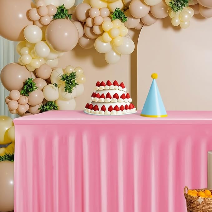 HolidayIdeas Spandex Table Skirts for Rectangle Tables 4 Ft, Fitted Stretch Table Cover 24x48 Inch, Wrinkle-Free Ruffle Design Tablecloths for Banquets,Trade Shows, Parties, Events, 4 Pack, Pink