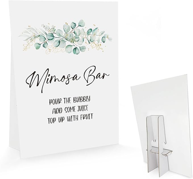 UHADRE Baby Shower Mimosa Bar Sign, Eucalyptus Greenery Gold Boho Baby Shower Sign (8 x 11 inch) BSS10