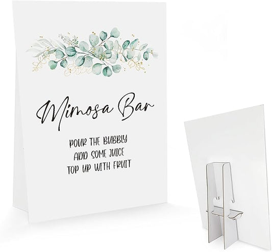 UHADRE Baby Shower Mimosa Bar Sign, Eucalyptus Greenery Gold Boho Baby Shower Sign (8 x 11 inch) BSS10