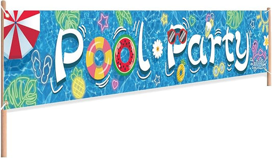 Swimming Pool Party Banner for Summer Party Decorations, Summer Themed Hawaiian Outdoor Party Decorations, Baby Shower Birthday Swimming Pool Party Supplies(Pool Party Blue)