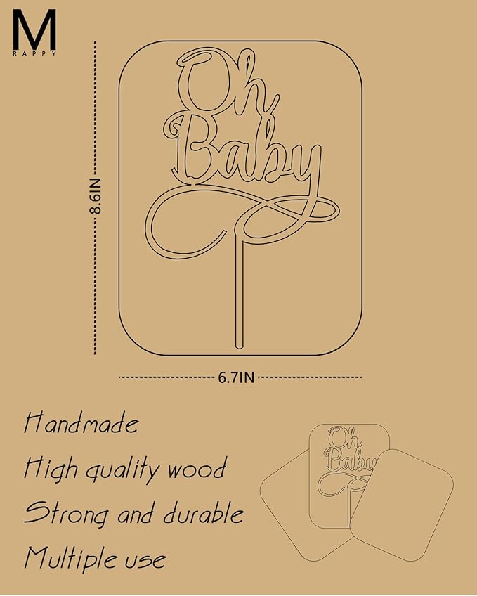 Oh Baby Cake Topper - Wooden Baby Shower Cake Decorations - Smash Gender Reveal Cake Topper for Photo Booth Props (Wood Color)
