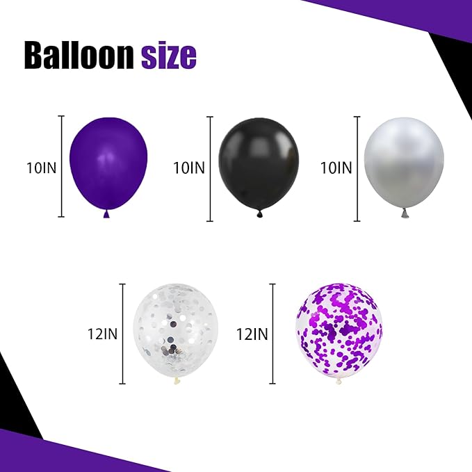 60PCS Purple Black and Silver Balloons,10 inch Purple Black and Silver Balloon Arch Kit Birthday Decorations,Suitable for Birthday Wedding,Halloween Party Decorations
