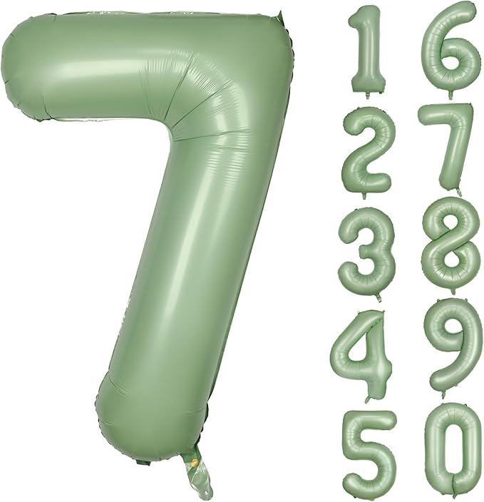 40 Inch Green Number Balloon 7 Olive Green Foil Balloon Sage Green 7 Balloons Mylar Helium Balloon for Birthday Party Decorations Girls Boys Baby Shower Wedding Anniversary Decoration (Number 7)