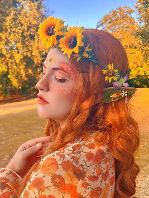 FRESHME Forest Mushroom Elf Ears, Soft Fairy Ears with Mushroom Moss and Flower Elven Ear Cuffs Halloween Renaissance Cosplay