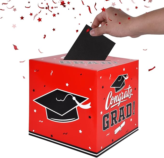 Gatherfun Graduation Decorations 2025 Grad Card Box for Gift Graduation Party Favors Decor Party Supplies Red