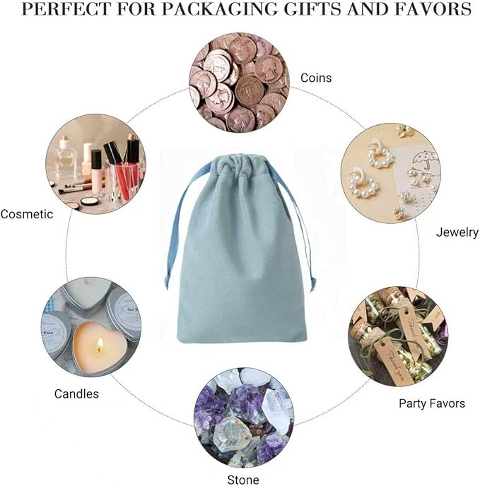 12pcs Dusty Blue Velvet Drawstring Bags 4x6 inches Small Velvet Cloth Gift Bags Jewelry Pouches for Storage Wedding Party Favor Christmas