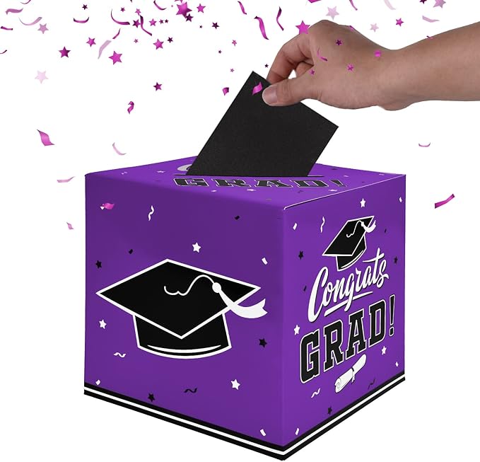 Gatherfun Graduation Party Decorations Graduation Box Graduation Card Box for Graduation Gift Graduation Party Favors Decor Party Supplies Purple