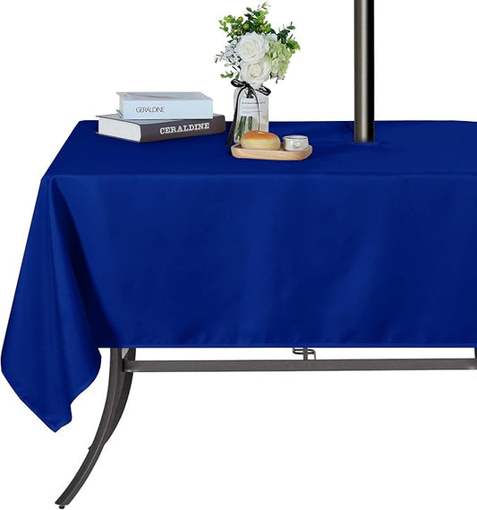 SARAFLORA Outdoor and Indoor Tablecloth -60x84 inch, Blue, Wrinkle Free Washable Waterproof Table Cloth with Umbrella Hole and Zipper Rectangle Table Cover for Spring/Summer/Patio/Picnic/BBQS/Party