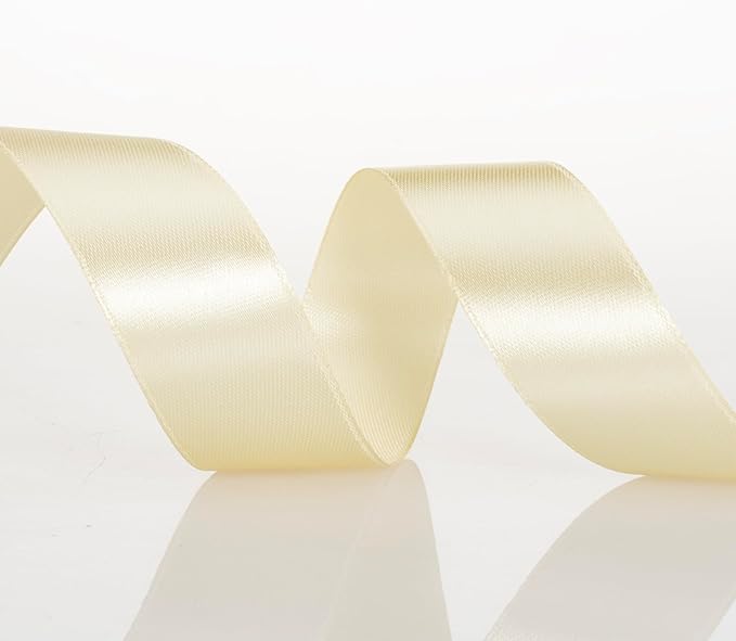 1 Inch Cream Yellow Solid Satin Ribbon, 50 Yards Craft Fabric Ribbon for Gift Wrapping Floral Bouquets Wedding Party Decoration