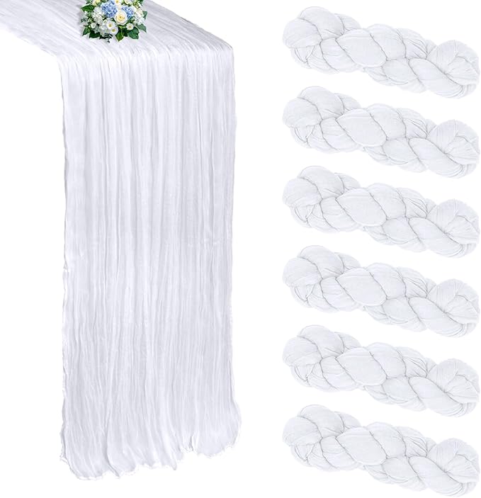 6 Pack White Cheesecloth Table Runner 10FT Boho Cheese Cloths Gauze Fabric Table Runners 120 Inch Rustic Sheer for Wedding Birthday Party Baby Shower Centerpiece Home Decorations