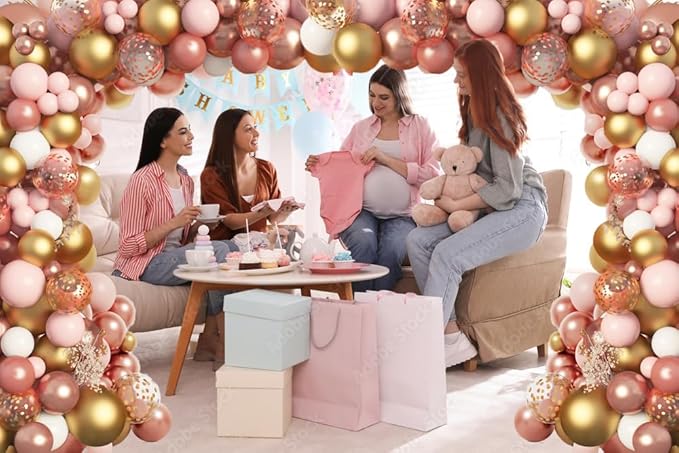 Rose Gold Balloons Garland Arch Kit, 140pcs Rose Gold Pink White Gold Confetti Latex Balloons for for Wedding Bridal Shower Princess Party Girl Birthday Baby Shower Decorations