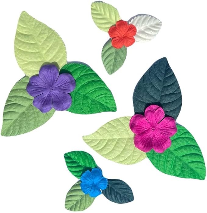 100 Pcs Handmade Mixed Mulberry Paper Flowers Petals and Leaves Scrapbooking Wedding DIY Craft Supplies Card(Mixed Colors Flowers/Green Tone Leaves)