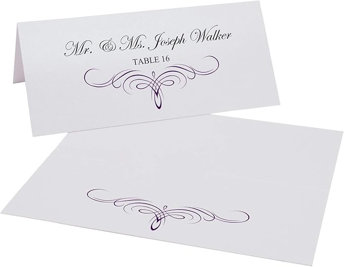 Decadent Flourish Place Cards, Eggplant (Choose Color), Set of 25, Pre-cut and Scored - Wedding, Party, Dinner, and Special Events - Made in the USA