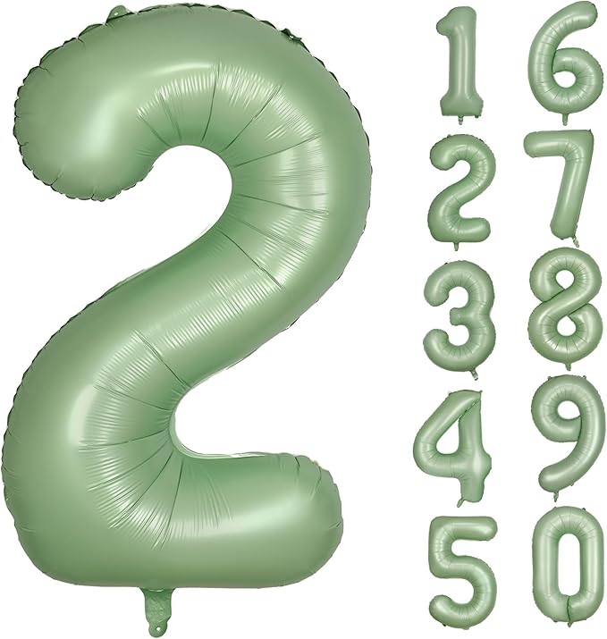 40 Inch Green Number Balloon 2 Olive Green Foil Balloon Sage Green 2 Balloons Mylar Helium Balloon for Birthday Party Decorations Girls Boys Baby Shower Wedding Anniversary Decoration (Number 2)