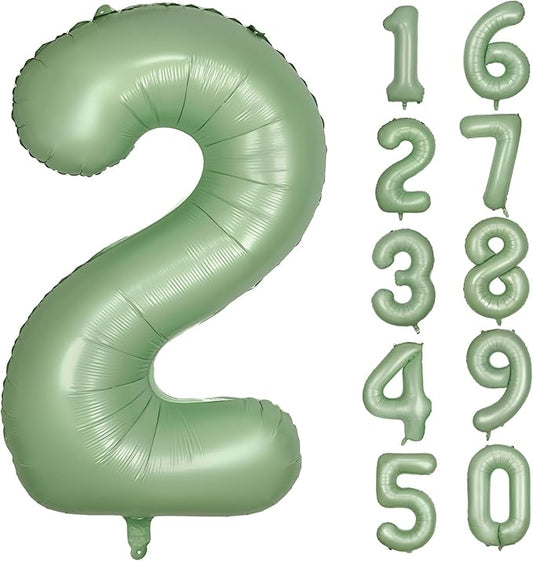 40 Inch Green Number Balloon 2 Olive Green Foil Balloon Sage Green 2 Balloons Mylar Helium Balloon for Birthday Party Decorations Girls Boys Baby Shower Wedding Anniversary Decoration (Number 2)