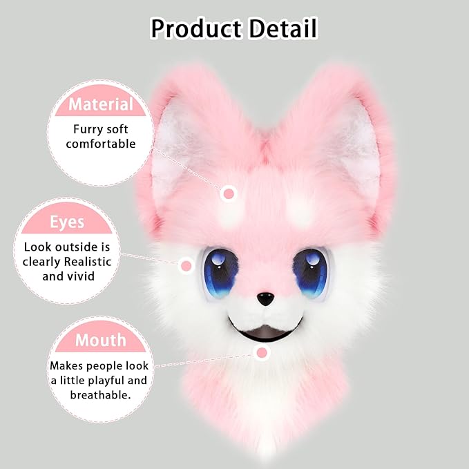 Animal Full Head Dog Mask Fursuit Therian Plush Realistic Masks for Party Halloween Cosplay Costume Accessory