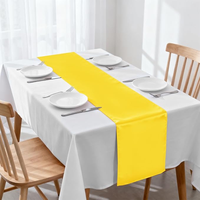 10 Pack Satin Table Runner Yellow 12 x 108 Inch Long,Satin Silk Table Runner for Wedding,Birthday Party and Banquet(Yellow,10 Pack)