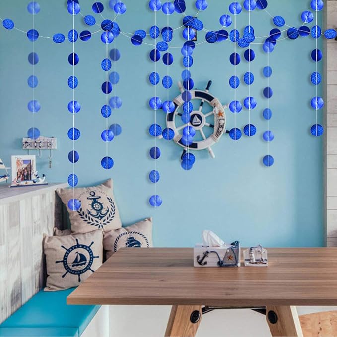 Cheerland Royal Blue Circle Garland Glitter Hanging Polka Dots Streamer Banner Backdrop Kids Birthday Party Decoration Wedding Graduation Ramadan EID Engagement Bridal Baby Shower Bachelorette Decor