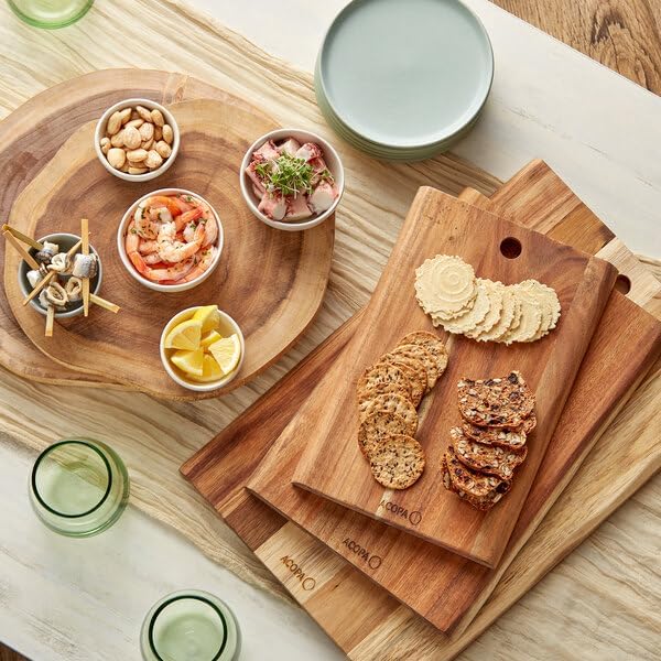 14 Inch Round Live Edge Acacia Wood Serving Board, Brown, Hand Wash Only, for Charcuterie and Appetizers