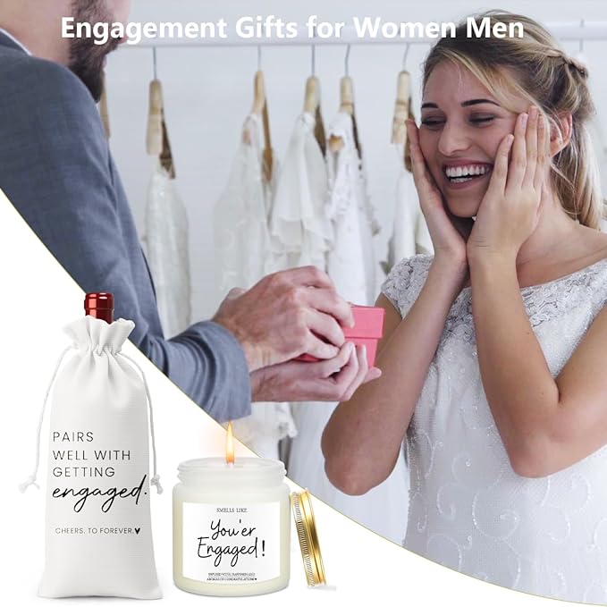Engagement Gifts for Couples Her Engagement Party Decorations Gift for Couple Wine Bag Scented Candles Set Pairs Well with Getting Engaged Gifts To Forever White Wine Bottle Bag