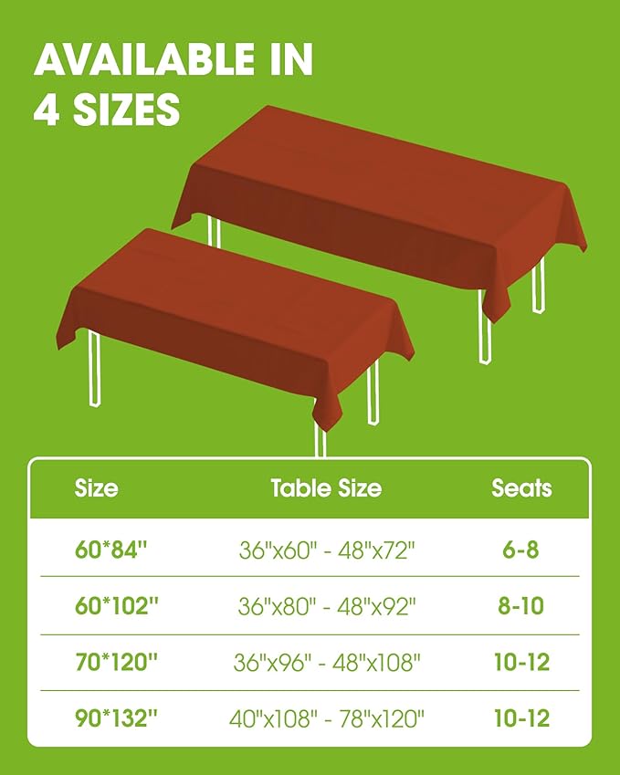 Pureegg Rectangle Table Cloth 60" x 84" – Fall Thanksgiving Tablecloth Offers Reusable & Washable Protection, Ideal for Outdoor Party, Picnic, Wedding, Banquet and Birthday, Rust