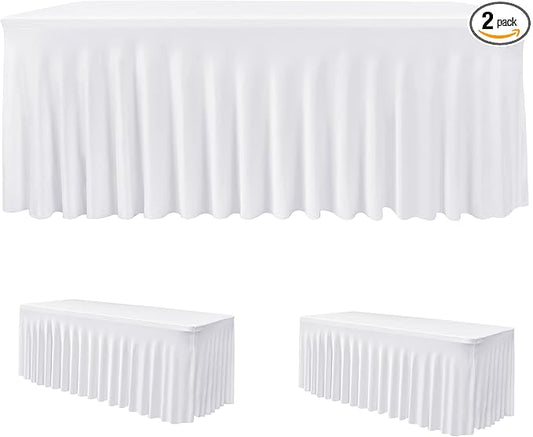 HolidayIdeas White 4ft Spandex Tablecloth 2 Pack Fitted Stretch Rectangluar Table Skirts 24x48 Inch, Wrinkle-Free Floor Length Polyester Table Cover for Weddings Parties Banquets Events