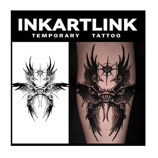 INKARTLINK Tattoo Tech, 2 Sheets Medium Semi Permanent Tattoo, Adult Art Design Temporary Tattoos, Lasts 1-2 Weeks, Waterproof, Realistic Look, No Adhesive, No Reflection (Six-Winged Angel Design)