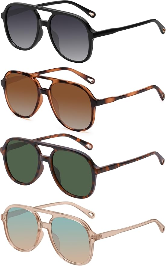 YDAOWKN Retro Square Aviator Sunglasses for Womens Mens Vintage 70s Double Bridge Sun Glasses