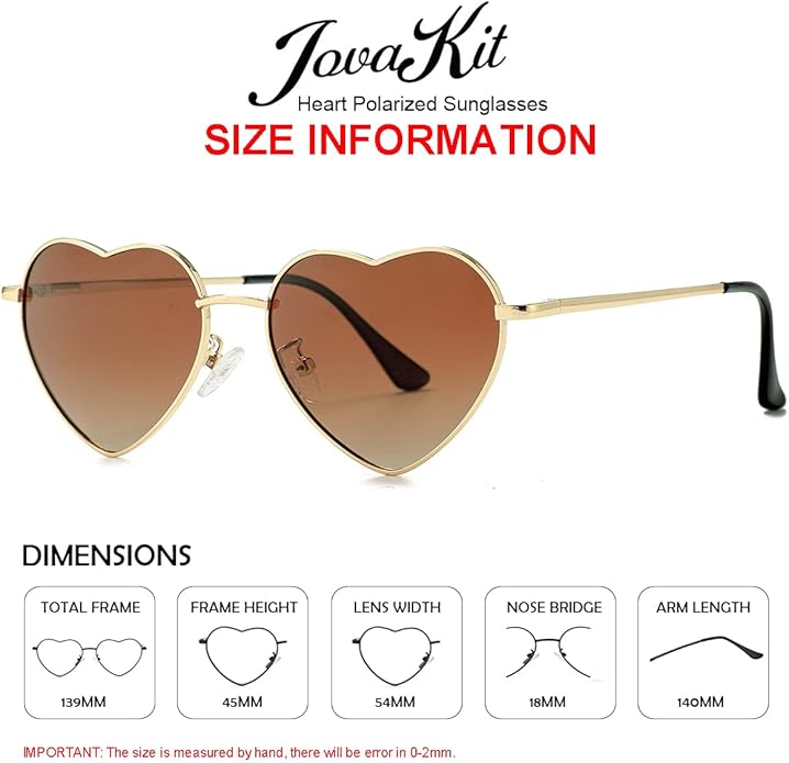 JOVAKIT Polarized Heart Sunglasses for Women Fashion Lovely Style Metal Frame UV400 Protection Lens