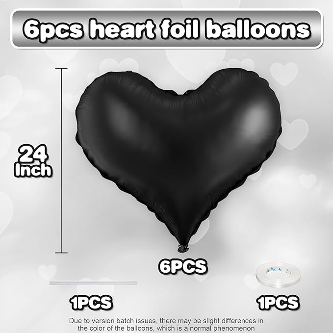 Black Heart Balloons,24Inch Large Black Heart Foil Balloons for Valentine's Day Birthday Wedding Baby Shower Anniversary Party Decorations