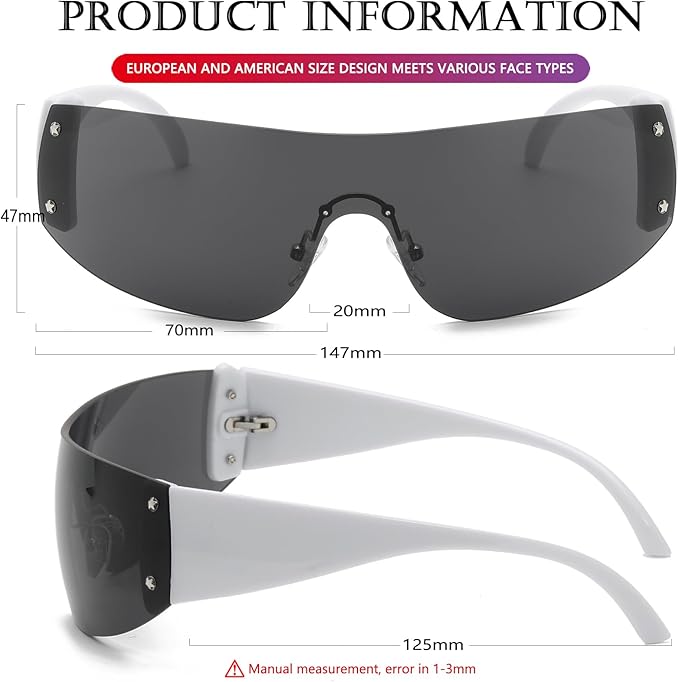 AIEYEZO Oversized Y2K Sunglasses for Women Men Trendy Retro Wrap Around Big Shield Sun Glasses