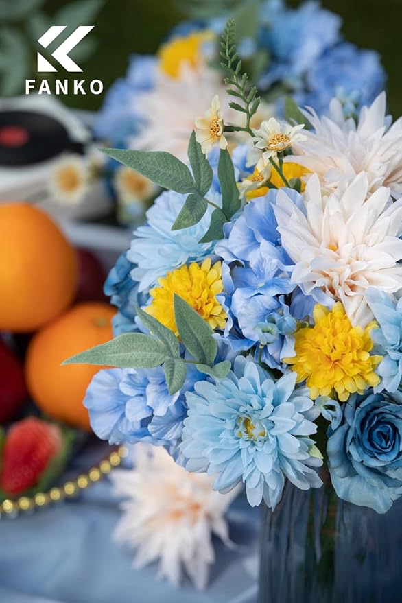 FANKO Rose Artificial Flowers Combo for DIY, Fake Blue Rose Silk Flowers Greenery, Faux Flowers for Wedding Bridal Bouquet, Baby Shower, Table Centerpieces, Floral Arrangement, Party Home Decoration
