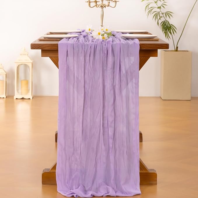 Socomi 6pcs Lilac Purple Lavender Cheesecloth Table Runner Fall Thanksgiving Boho Rustic Gauze 120 inch 10FT Cheese Cloth Runner for Wedding Party Baby Shower Birthday Home Decor Holiday Decorations