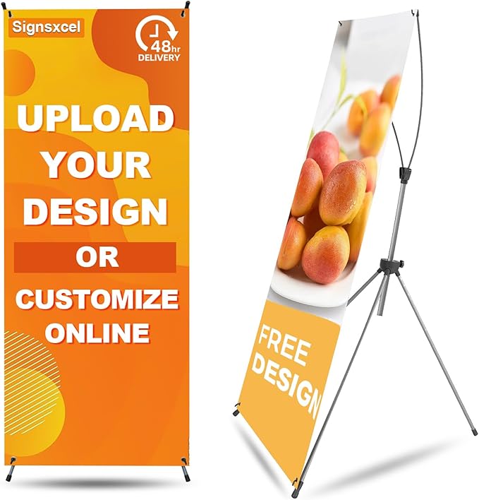 Custom Banner with X Stand for Business, 31.5" X 70.86" Banners and Signs customize with Carrying Bag, Outdoor and Indoor Display, Advertising, Portable Retractable Banner for Exhibitions & Events