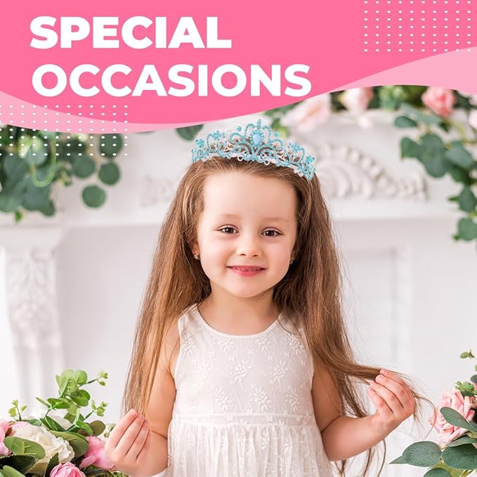 Birthday Tiara and Crown with Sash for Women, Hair Accessories for Wedding Party Costume (C- Blue)