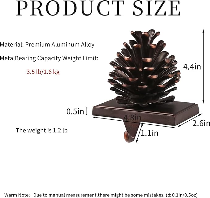 JUSTOTRY 3D Pine Cones Christmas Stocking Holders for Mantle Set of 4 with Non-Skid Brown Stocking Holder for Fireplace Home Decor Holiday Gifts Xmas Decorations Supplies