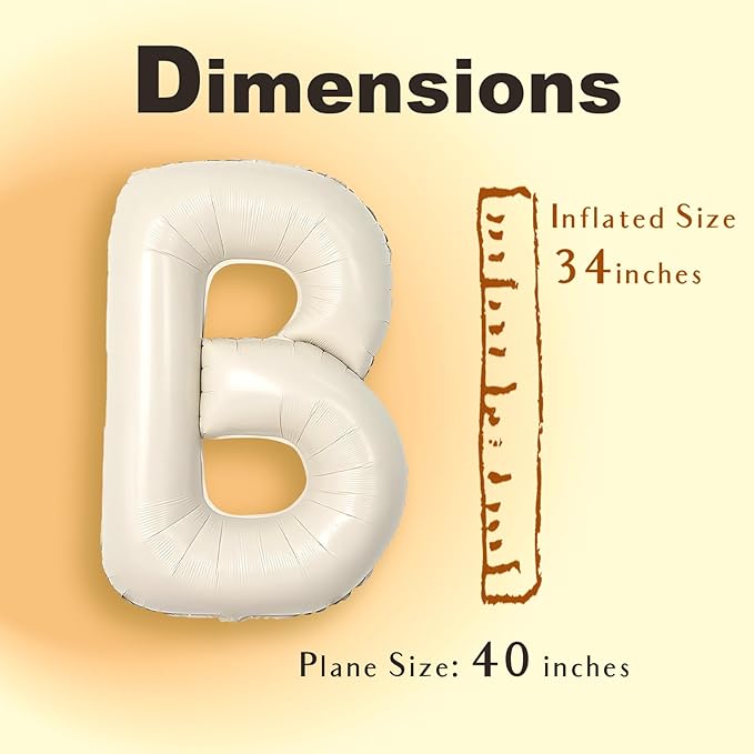SUWEN 40 Inch Cream Large B Letter Balloons Big Foil Helium Letter Balloons A-Z Jumbo Mylar Happy Birthday Party Decorations for Girl Anniversary Party Supplies