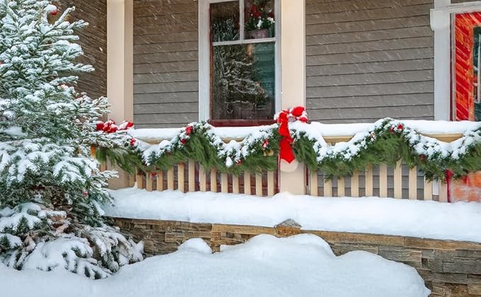 9FT Christmas Norfolk Pine Garland, Artificial Pine Needles Winter Garlands Faux Greenery Fake Garland for Holiday Fireplace,Table, Window, Stairs, Mante, Indoor Outdoor Decor (2 Pack, 9 FT)