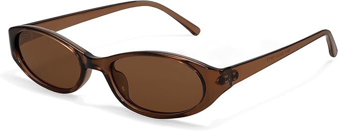 Retro Oval Sunglasses for Women Chic Cat Eye 90s Sunnies Lightweight Narrow Shades Trendy UV protection Sun Glasses
