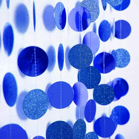 Cheerland Royal Blue Circle Garland Glitter Hanging Polka Dots Streamer Banner Backdrop Kids Birthday Party Decoration Wedding Graduation Ramadan EID Engagement Bridal Baby Shower Bachelorette Decor