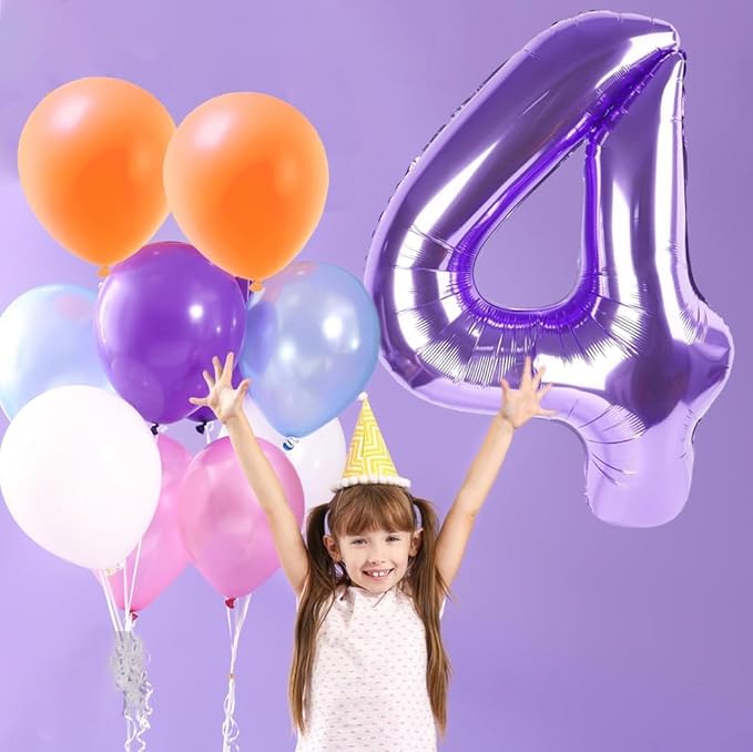 Purple Number Balloons, 40 Inch Purple Balloon 4.4 Helium Balloon 4th Birthday for 4 Years Birthday Decoration Children Girls Boys
