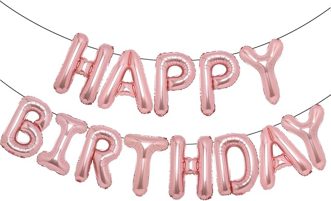 Accevo Rose Gold Happy Birthday Banner 16 Inch Foil Letters Balloons Happy Birthday Balloon for Kids, Child, Adults, Boys & Girls Birthday Decorations 3D Happy Birthday Balloons Sign Banner