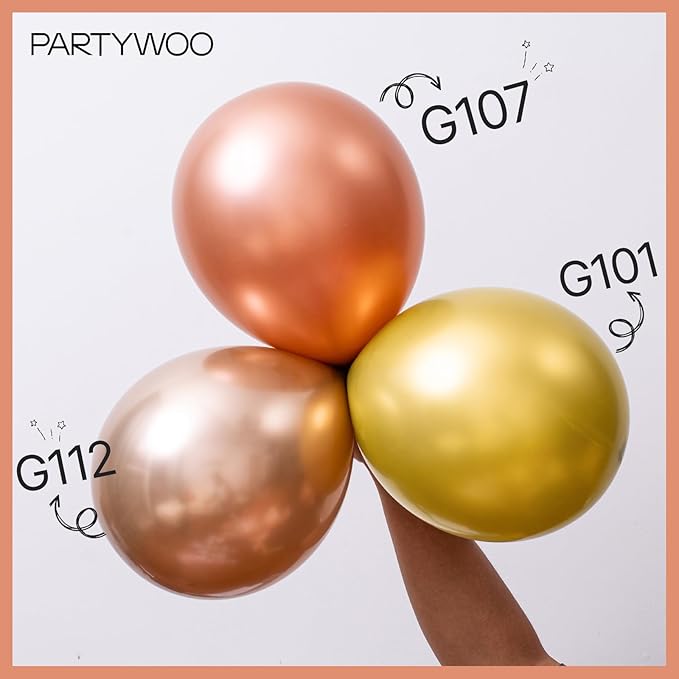 PartyWoo Metallic Rose Gold Balloons 100 pcs Different Sizes Pack of 36 18 12 10 5 Inch Chrome Rose Gold Balloon Arch Kit Garland for Wedding Engagement Birthday Party Decorations Rose Gold-G107